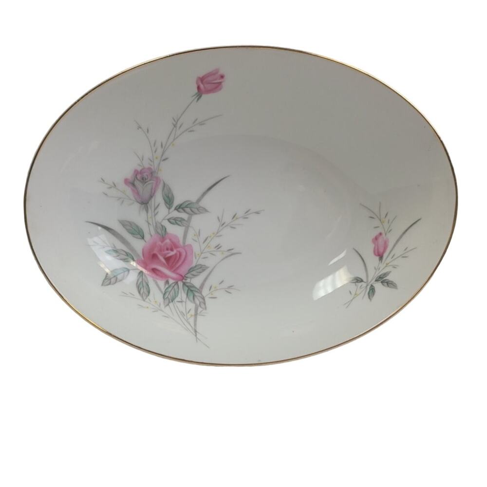 Vintage Golden Rose Flower Gold Rim Fine China Japan Oval Serving Platter Dish